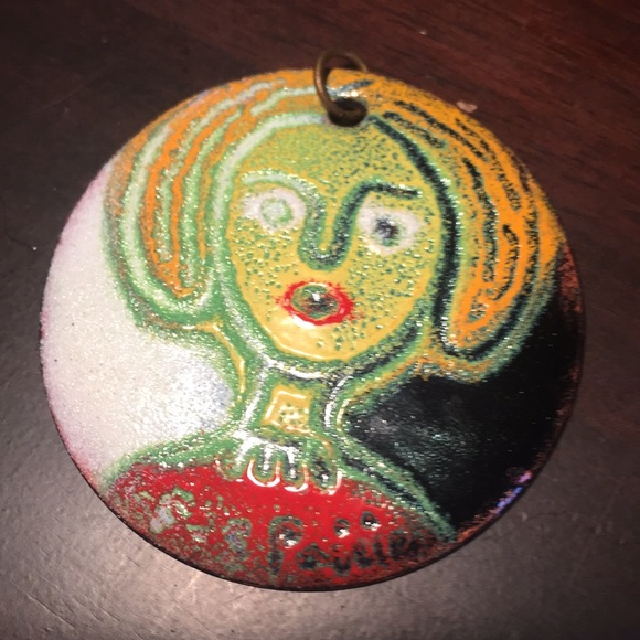 Enamel on Copper Pendant Necklace 2 inches - Picture 3 of 6